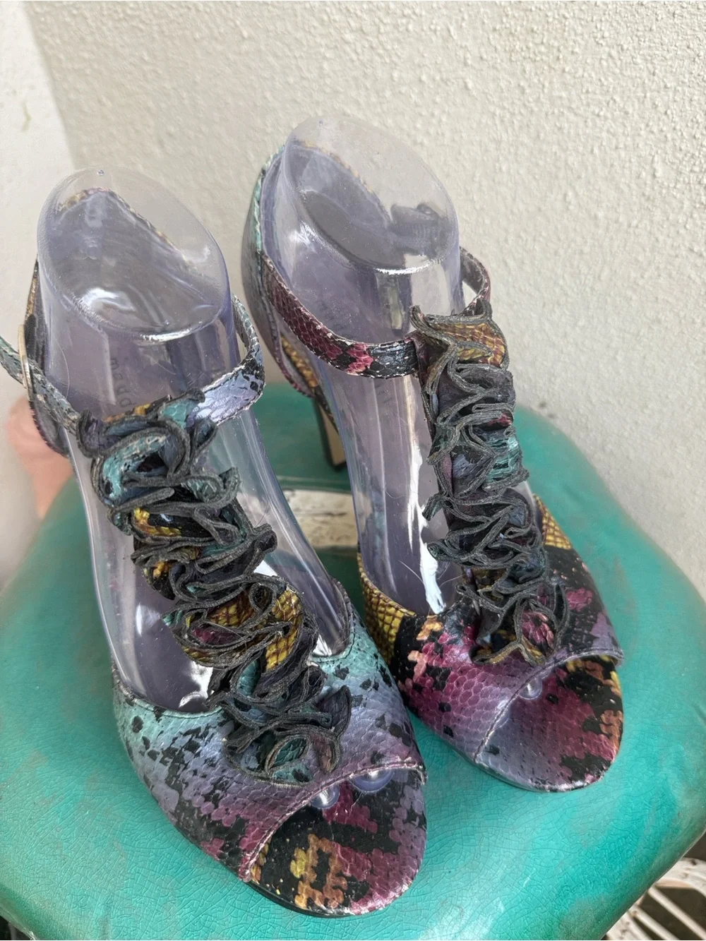 Madden Girl Multicolor Snake-Print Heels with Black Heel